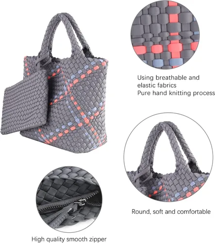 Miniatura 4 de Bolso de mano tejido + bolso de neopreno para mujer, bolso grande de viaje con asa superior, bolsa de viaje para axilas