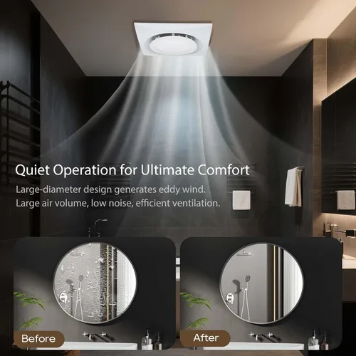 Miniatura 2 de Extractor de baño de 10 pulgadas con luz, 100 CFM 1.0 Sones Ultra silencioso Ventilador de escape de ducha con luz, orificio de montaje: 8 x 8