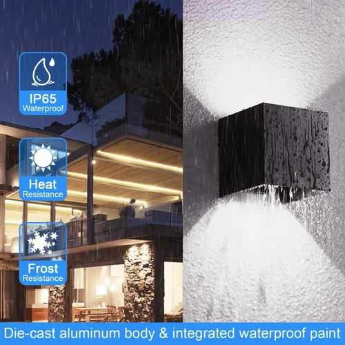 Miniatura 2 de Juyace Aplique LED de 20 W 6000 K para pared arriba y abajo, iluminación exterior, sin fotocélulas, con ángulo ajustable, cuadrado, 4.7 pulgadas