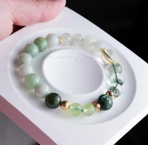 Miniatura 178 de Precious Gemstone Natural Crystal Healing Bracelet, Rutilated Quartz, Moonstone, Quartz Handmade Original Design Bracelet