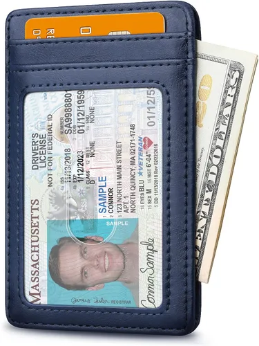 Miniatura 37 de Buffway Billetera delgada para hombre, minimalista con bolsillo frontal delgado, tarjetero de cuero con bloqueo RFID para viajes de trabajo