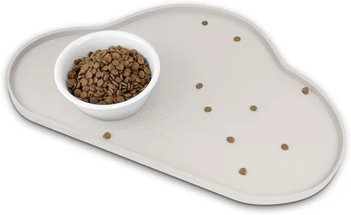 Miniatura 16 de Ptlom - Alfombrilla de silicona para alimentación de mascotas para perros y gatos, alfombrilla para comedero con bordes altos, antideslizante, Beige