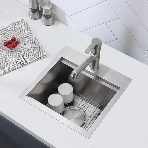 Miniatura 3 de Fregadero de 15x15 pulgadas para barra de montaje superior - VAPSINT Fregadero de cocina pequeño de 15 pulgadas de acero inoxidable, fregaderos