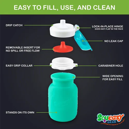 Miniatura 4 de Aqua 3.5 oz Squeasy Snacker - Bolsa de comida reutilizable de silicona a prueba de derrames - para alimentos blandos y líquidos - Agua, salsa