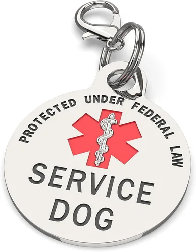 Etiqueta de perro de servicio para razas pequeñas, identificación de doble cara de 0.999 pulgadas, grabada en negrita, protegida bajo la ley federal