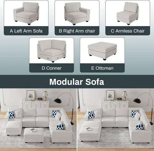 Miniatura 7 de Legend Vansen - Sofá modular seccional en forma de U con otomano, moderno, reversible, de esquina, para sala de estar (Créma, Sofá en forma de U-3)
