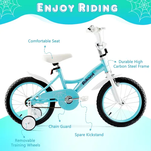 Miniatura 5 de Bicicleta para niños de 14, 16 y 18 pulgadas para niños y niñas de 3 a 9 años, bicicleta infantil con campana y ruedas de entrenamiento, múltiples