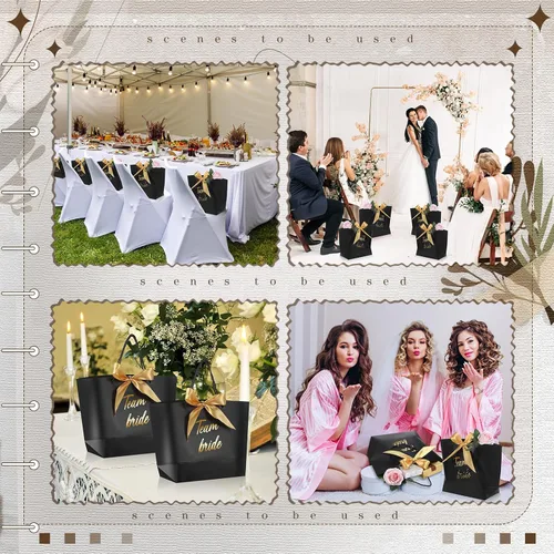 Miniatura 6 de Tenceur 16 bolsas de regalo de novia con lazo para dama de honor, bolsas de papel con asa, color negro para despedidas de soltera, bodas, despedidas