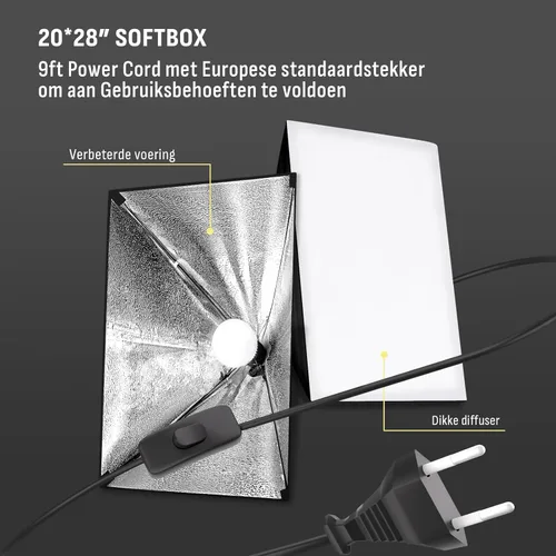 Miniatura 6 de NiceVeedi Softbox Kit de iluminación para fotografía, 20 x 28 pulgadas, 85 W, 3000 K-6000 K, bombilla LED E27, kit de iluminación con brazo de pluma