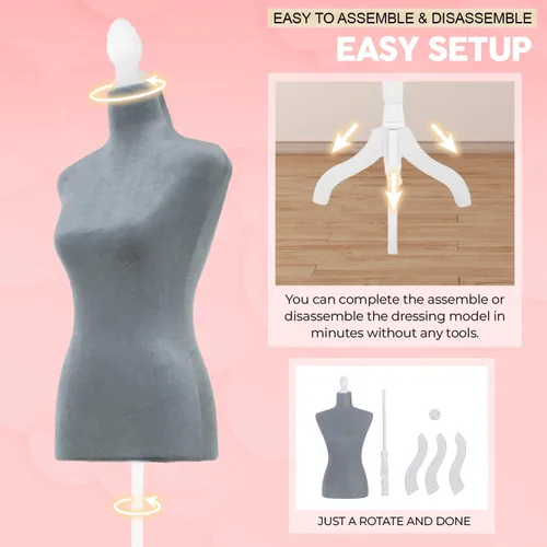 Miniatura 5 de Maniquí de torso maniquí con soporte para maniquíes de altura ajustable, cuerpo femenino, muestra mujeres para coser trípode de madera, base