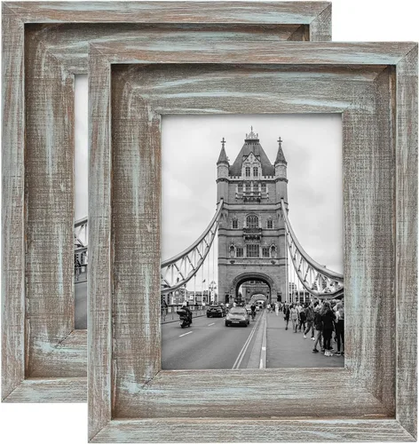Miniatura 10 de Juego de 2 marcos de fotos de madera rústica de 4 x 6 pulgadas, marco de fotos de madera maciza con vidrio real, montaje en pared o mesa