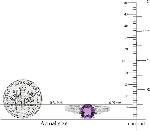 Miniatura 5 de Dazzlingrock Collection 6mm Cushion Amethyst & Round White Sapphire with White Diamond 3 Stone Style Engagement Ring in 10K Gold