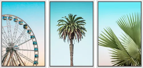 Miniatura 14 de SIGNWIN Lienzo enmarcado para pared, vista aérea de palmeras tropicales en un cielo azul, fotografía del océano costero, arte moderno, panorámico