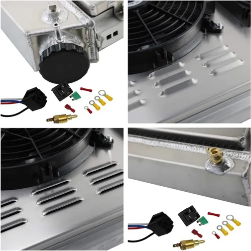 Miniatura 3 de Radiador de aluminio de 4 filas, cubierta y ventiladores para Chevy 70-81 Camaro/78-87 Monte Carlo, radiador de repuesto, radiador de aluminio