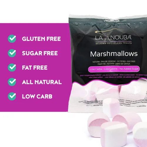 Miniatura 3 de Malvaviscos sin azúcar de La Nouba – Paquete de 2.7 oz. – Snack bajo en calorías, bajo en carbohidratos, sin grasa y sin gluten – Sabor delicioso