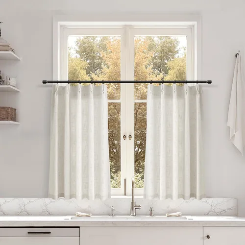 Miniatura 160 de Juego de 2 paneles de cortinas de ventana de cocina beige de 24 pulgadas de largo, con textura de lino, plisadas, filtrantes de luz, semi pequeñas