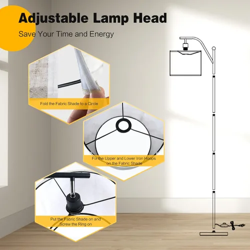 Miniatura 5 de Tangkula Lámpara de pie para sala de estar, lámpara de poste alto de mediados de siglo con pantalla colgante de arco, interruptor de pie y base