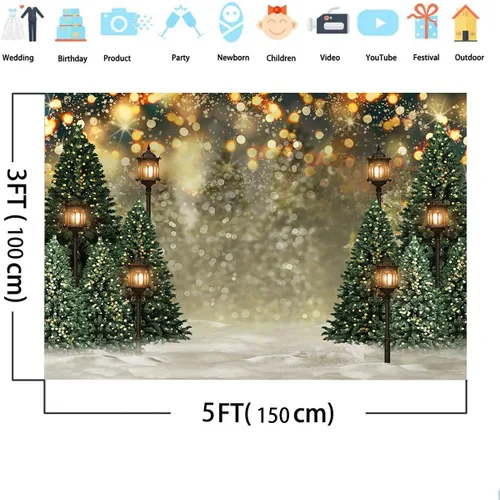 Miniatura 5 de Mocsicka Fondo de paisaje de bosque de invierno nevado, árbol de pino de Navidad con puntos de halo para fotografía, fondo de invierno, bosque