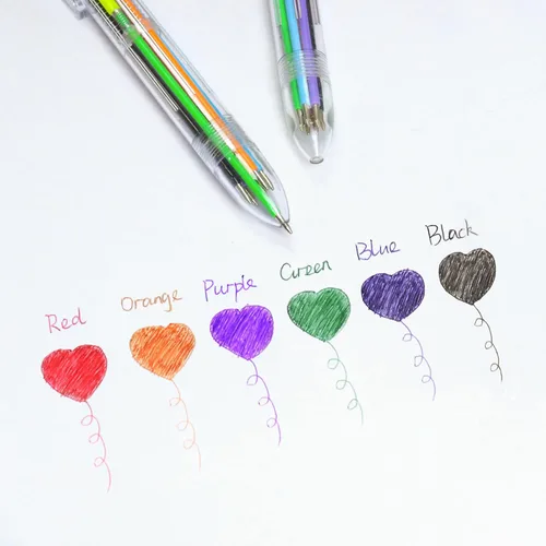 Miniatura 4 de Paquete de 100 bolígrafos multicolor 6 en 1 de 0.020 in, 6 colores transparentes de barril retráctil, para oficina, suministros escolares, regalo