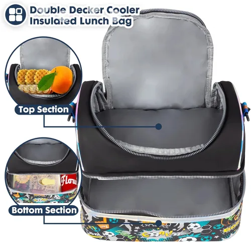 Miniatura 3 de Bolsa de almuerzo aislada de doble piso para niños, bolsa de comida grande para el regreso a la escuela, para niños, niñas, hombres y mujeres