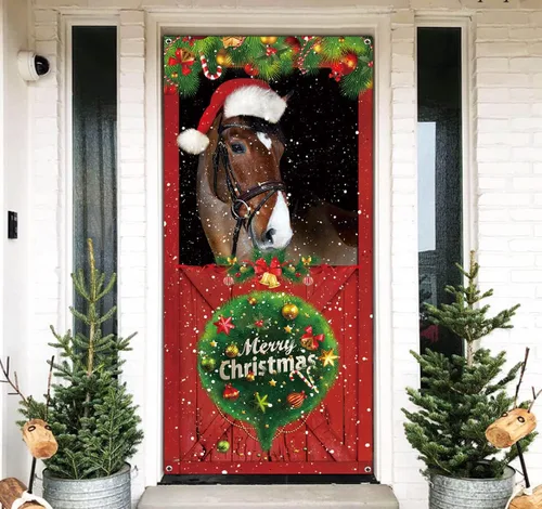 Miniatura 9 de Cubierta de Puerta de Gatos Lindos Feliz Navidad Banner Decoración de Gatos Divertidos para Puerta Delantera Pared Ventana Suministros de Fiesta