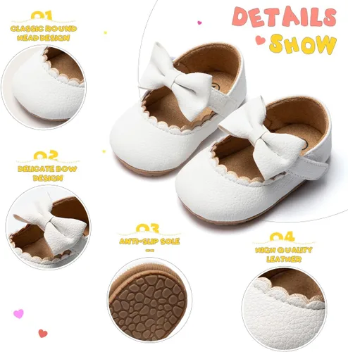 Miniatura 4 de ohsofy Zapatos de Mary Jane antideslizantes con lazo de princesa para bebé y niña, zapatos de vestido de princesa para los primeros pasos, zapatos