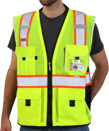 Neopelta Chaleco de seguridad reflectante de malla amarilla, fabricado con cinta reflectante 3M, chaleco resistente con bolsillo para Amarillo