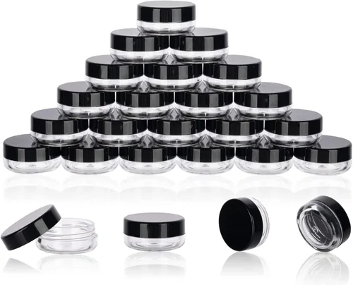 Frascos de muestra de 0.11 oz con tapas, 25 contenedores de cosméticos pequeños, contenedores de viaje de maquillaje con etiquetas, pequeñas
