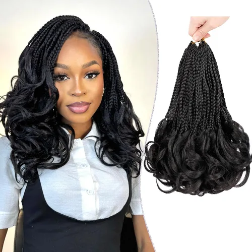 Miniatura 54 de Trenzas de ganchillo rizadas francesas de 22 pulgadas, 8 paquetes, trenzas de caja diosa grises para mujeres, de ganchillo pre-trenzadas con Trenzas