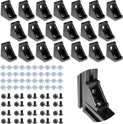 Miniatura 13 de Juego de 20 conectores de perfil de extrusión de aluminio de la serie 2020, 20 soportes de esquina, con 40 tuercas en T y tornillo hexagonal M5×8