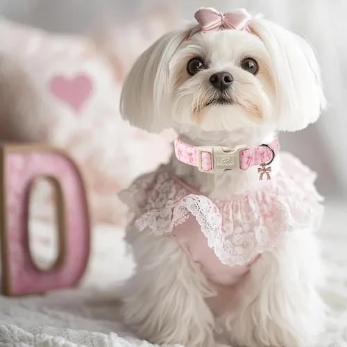 Miniatura 7 de Collar para perras gigantes grandes, collar de cachorro de primavera y verano con bonito estampado de lazo rosa a cuadros y lazo, collares suaves