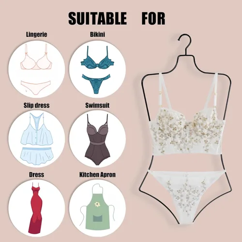 Miniatura 6 de Percha de ropa con forma de cuerpo, paquete de 10 perchas de lujo de alambre de metal negro para traje de baño y bikini, perchas de lencería