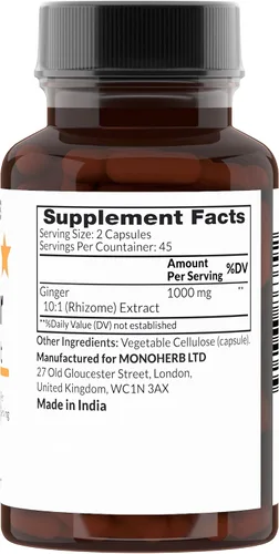 Miniatura 2 de MONOHERB Extracto de jengibre 10:1 - 1000 mg por porción - Tamaño de la porción: 2 cápsulas - 45 porciones por botella