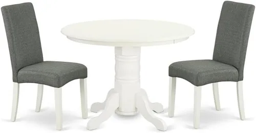 Miniatura 9 de East West Furniture SHDR5-LWH-07 - Juego de mesa y sillas de cocina de 5 piezas, incluye una mesa de comedor redonda con pedestal y 4 sillas