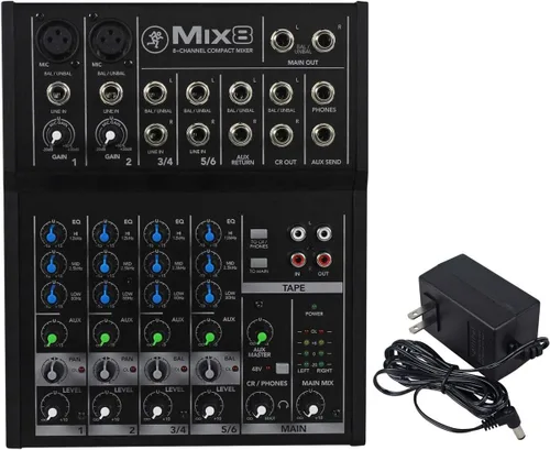 Miniatura 2 de Mackie Mix8 Mezclador compacto de 8 canales construido con un paquete de chasis de metal duradero con Rockville RCXFM20E-B cable de micrófono XLR
