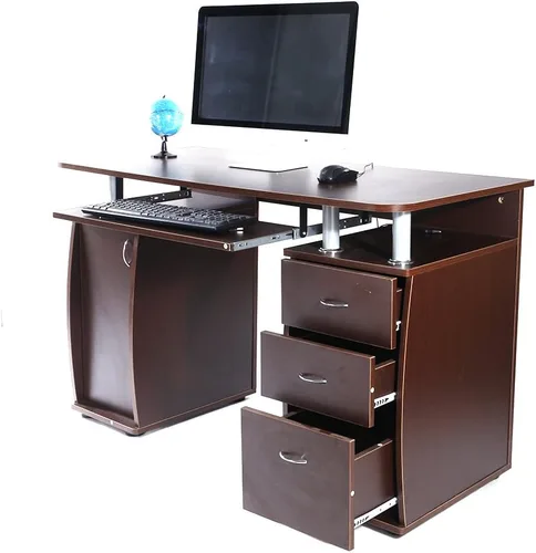 Miniatura 9 de Escritorio para computadora con estante con cajón, bandeja extraíble para teclado, escritorio de oficina en casa de almacenamiento grande de 43