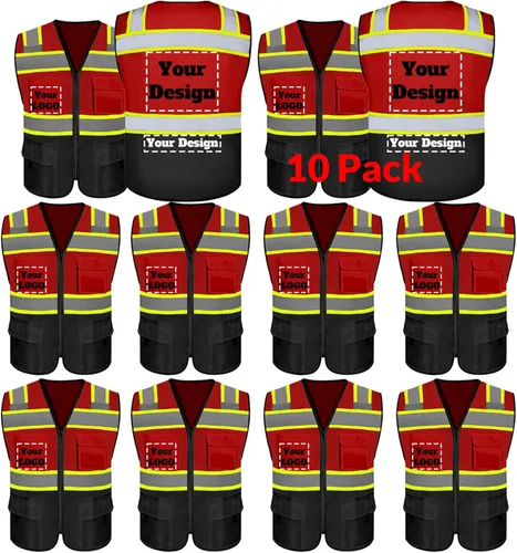 Miniatura 18 de Chaleco de seguridad personalizable con logotipo con 5 bolsillos y cremallera reflectante de alta visibilidad clase 2 ropa de trabajo al aire libre