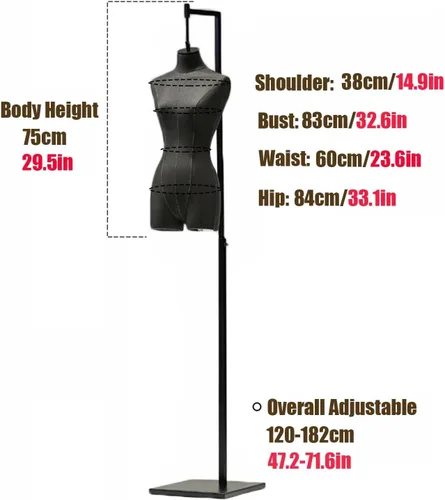 Miniatura 5 de Adjustable Female Mannequin Dress Form with Metal Stand – Perfect for Sewing, Tailoring, Jewelry Display & Photography – Height Adjustable Size A