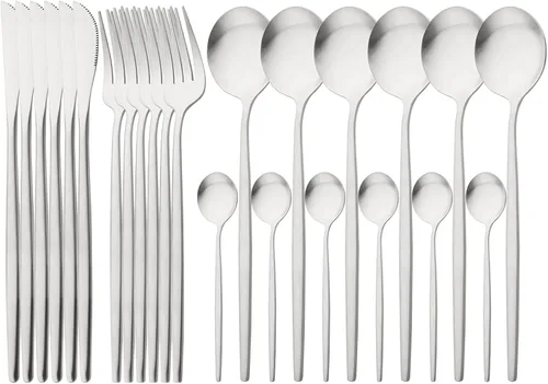 Miniatura 9 de Juego de cubiertos de 24 piezas con acabado mate, cubiertos básicos de acero inoxidable 18/0 para el hogar, cocina, boda, fiesta y restaurante, Negro