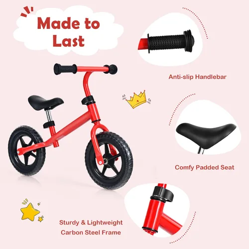 Miniatura 3 de BABY JOY Bicicleta de equilibrio para niños, bicicleta de entrenamiento sin pedal con manillar y asiento ajustables y neumáticos EVA a prueba de Rojo