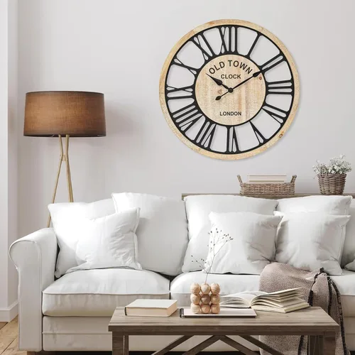 Miniatura 4 de EMAX HOME Reloj de pared grande – Reloj de pared decorativo de estilo rústico estilo granja, diseño de números romanos rústicos, reloj de pared