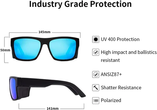 Miniatura 5 de Lentes de sol de seguridad para hombre, negro mate, lentes de sol de seguridad polarizados, cumplen con las normas ANSI Z87+, protección UV