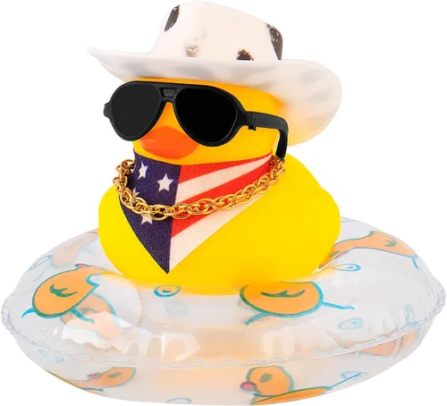 Miniatura 14 de wonuu Decoración de coche de pato de goma, accesorios para automóvil, adorno para tablero de instrumentos con sombrero de vaquero occidental, anillo