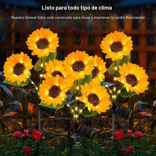 Miniatura 3 de KOOPER Luces solares para decoración de jardín al aire libre, paquete de 3 luces solares mejoradas para jardín con 9 luces de girasol más grandes