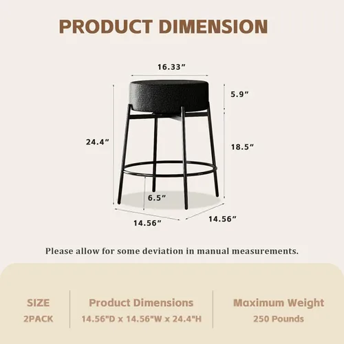 Miniatura 2 de SoarFlash - Juego de 2 taburetes de bar modernos giratorios, taburetes de barra de 24" Sherpa con asiento giratorio de altura de mostrador