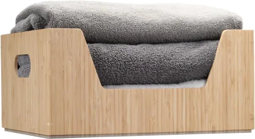 Miniatura 4 de MobileVision Caja de almacenamiento de bambú con organizador apilable frontal abierto para usar en armarios, dormitorios, cocinas, hogar y oficina