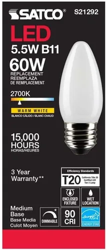 Miniatura 5 de Satco S21292 5.5B11/LED/927/FR/120V/E26-paquete de 6