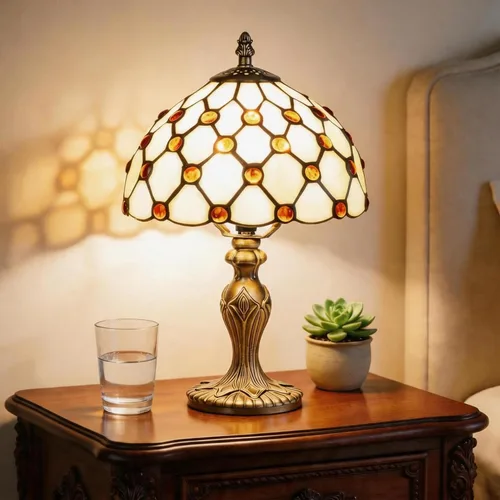 Miniatura 10 de Lámpara de mesa pequeña estilo Tiffany, lámpara de vidrio teñido antiguo de 5 pulgadas, lámpara de mesa de noche para escritorio, para dormitorio