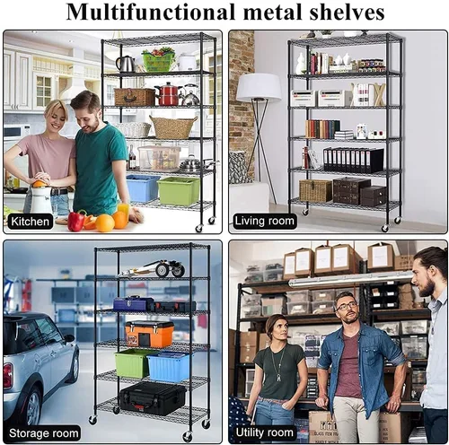 Miniatura 5 de Estantes de almacenamiento de 6 niveles, estantería de metal resistente con ruedas, estante de alambre resistente al óxido, 45 pulgadas de largo x