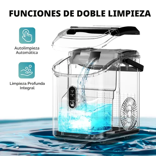 Miniatura 5 de EUHOMY, Fabricador de hielo para encimera con asa, listo en 6 minutos, 34 libras por día, cubierta superior extraíble, autolimpiante, máquina